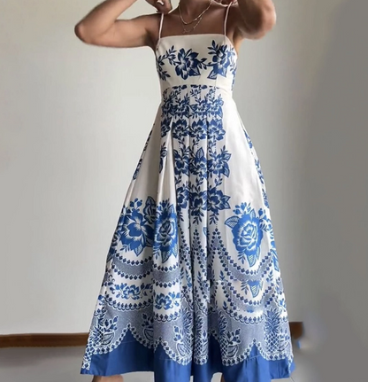 Blue and White Floral Print Ankle Maxi Dress Formal Affair Boutique Blue and White Floral Print Ankle Maxi Dress Formal Affair Boutique