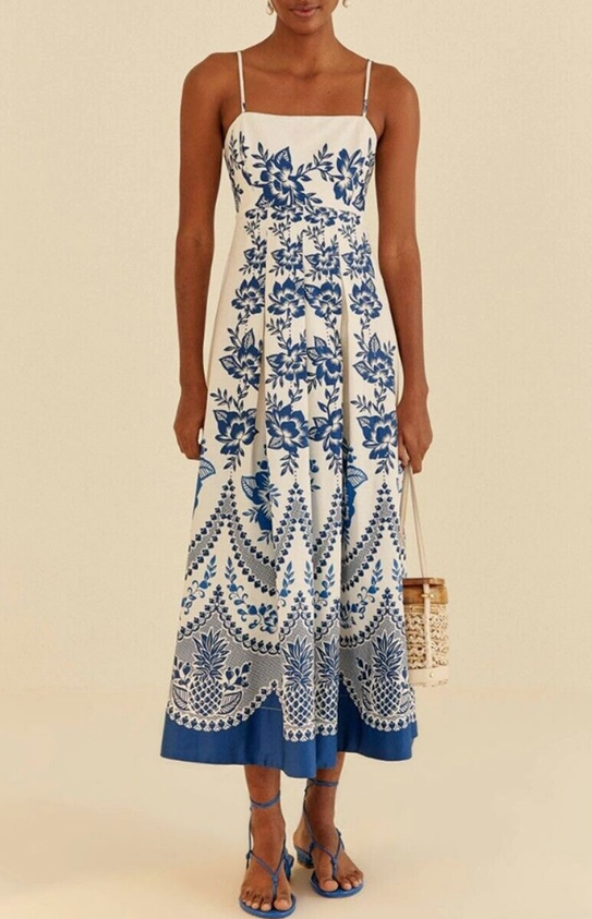 Blue and White Floral Print Ankle Maxi Dress XL Blue and White Floral Print Ankle Maxi Dress XL