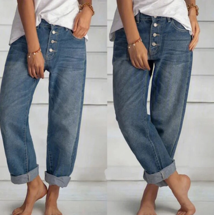 Simple Boyfriend High-Waisted Denim Straight-Leg Jeans