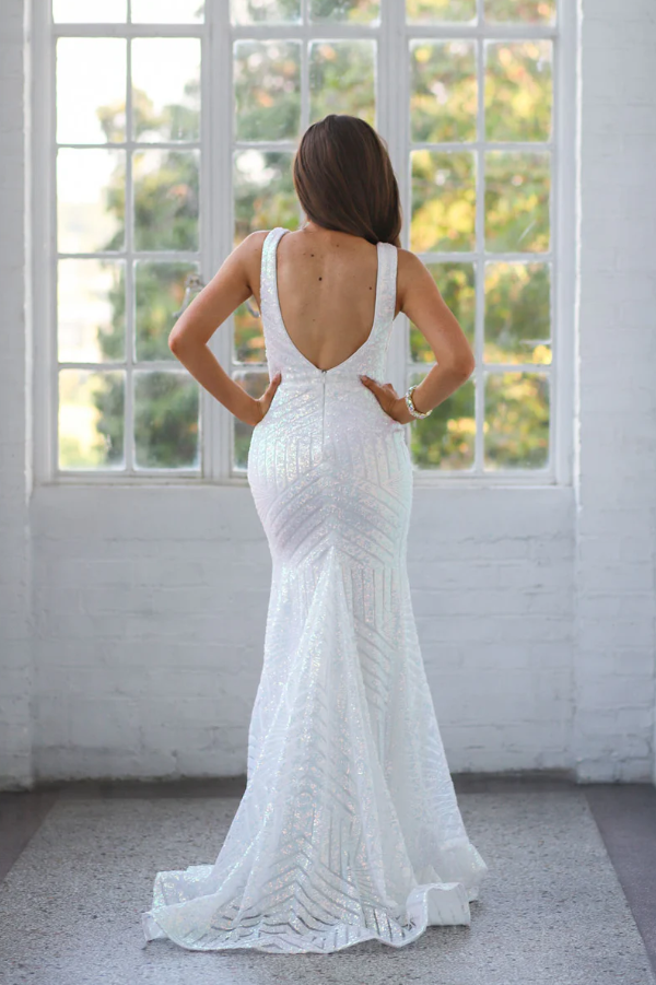 Deep V Shimmer Sequin Fit and Flare by Miah Vega