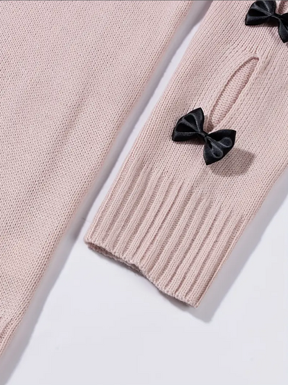 Pale Pink Bow Detail Long Sleeve Sweater