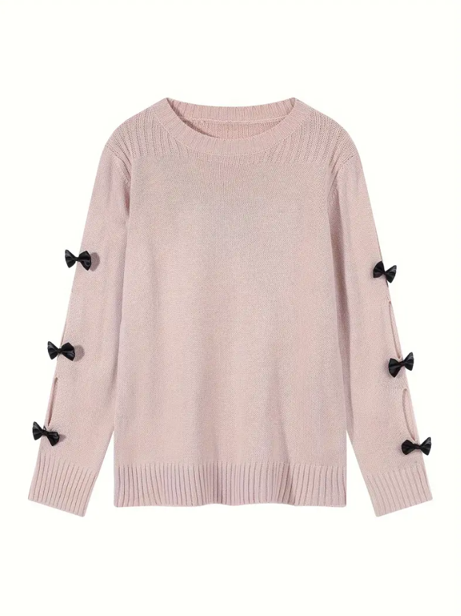 Pale Pink Bow Detail Long Sleeve Sweater