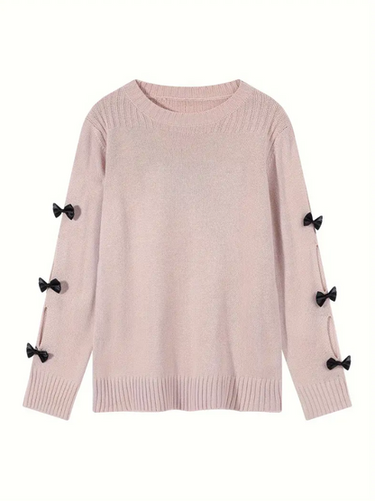 Pale Pink Bow Detail Long Sleeve Sweater