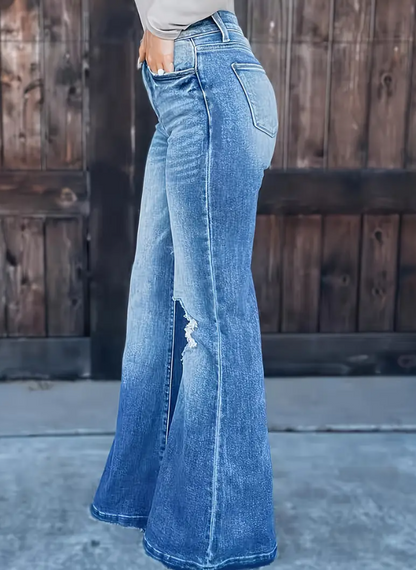 Womens Washed Casual Denim Micro-Lab Blue Jeans