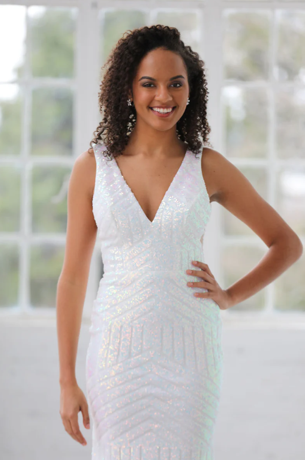 Deep V Shimmer Sequin Fit and Flare by Miah Vega