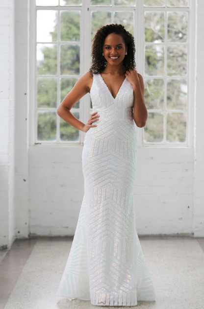 Deep V Shimmer Sequin Fit and Flare by Miah Vega