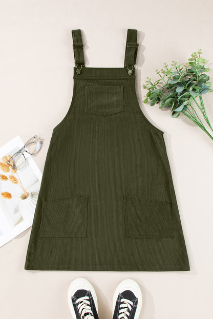 Plain Corduroy Pockets Overall Dress
