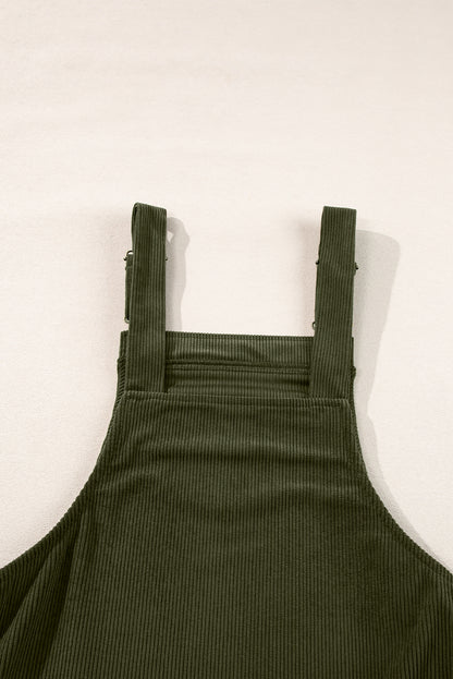 Plain Corduroy Pockets Overall Dress