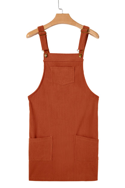Plain Corduroy Pockets Overall Dress