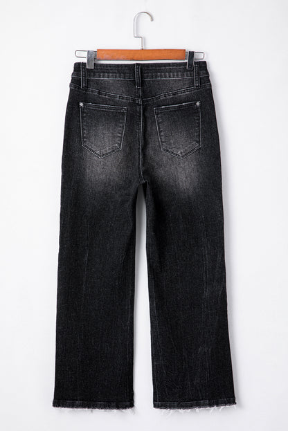 Blue Mineral Wash Raw Hem High Waist Flared Jeans