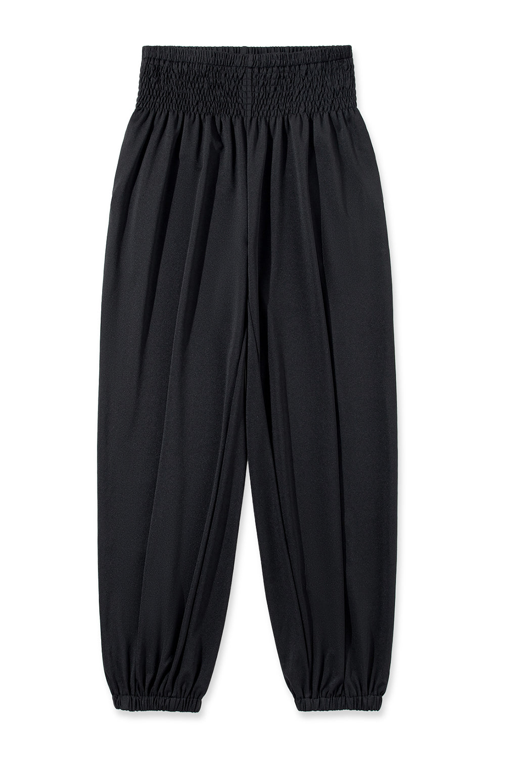 Black Pocket Smocked High Waist Joggers