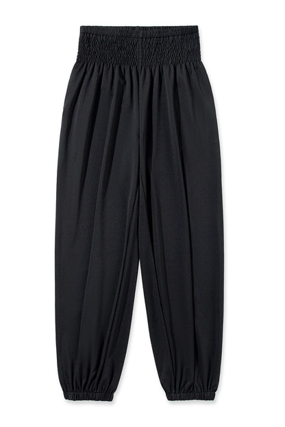 Black Pocket Smocked High Waist Joggers