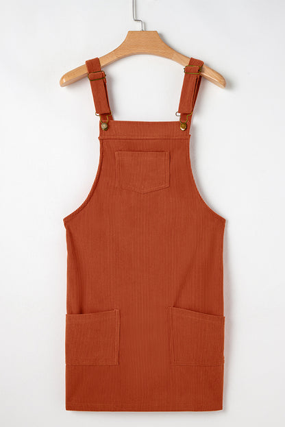 Plain Corduroy Pockets Overall Dress