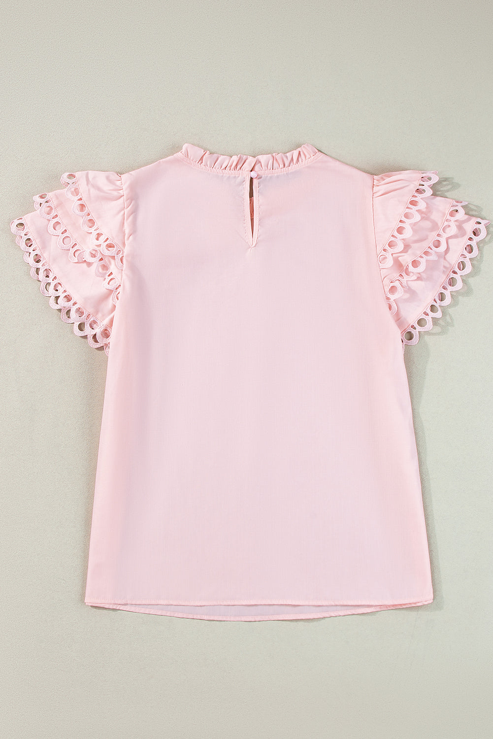 Light Pink Ric Rac Layered Cap Sleeve Frill Neck Blouse
