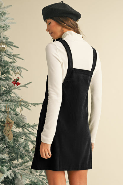 Plain Corduroy Pockets Overall Dress