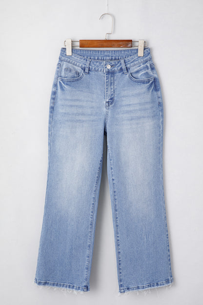 Blue Mineral Wash Raw Hem High Waist Flared Jeans