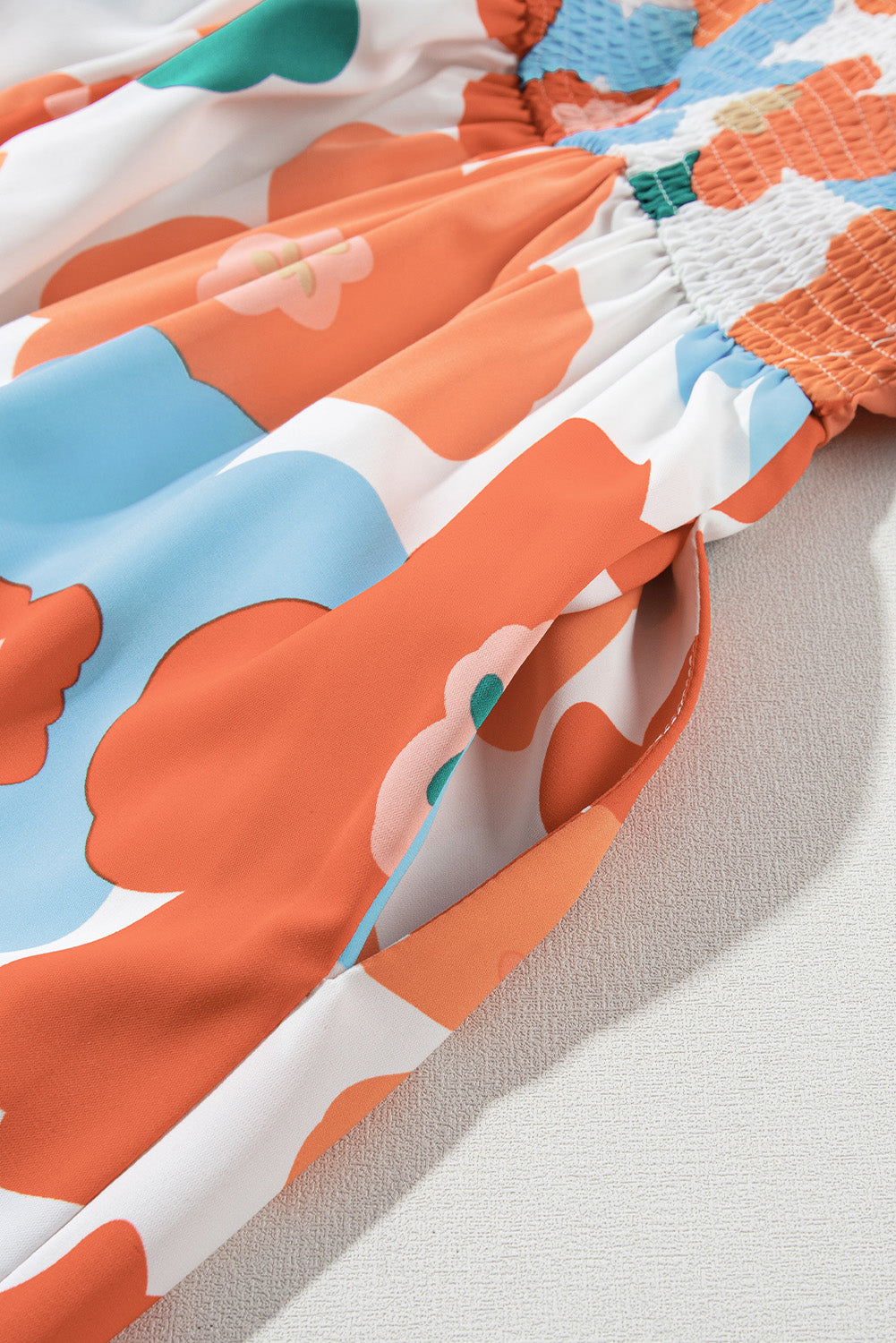 Plus Size Orange Floral Print Square Neck Maxi Dress