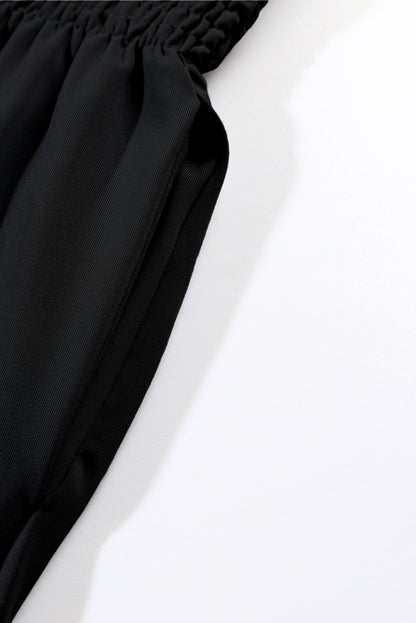 Black Pocket Smocked High Waist Joggers