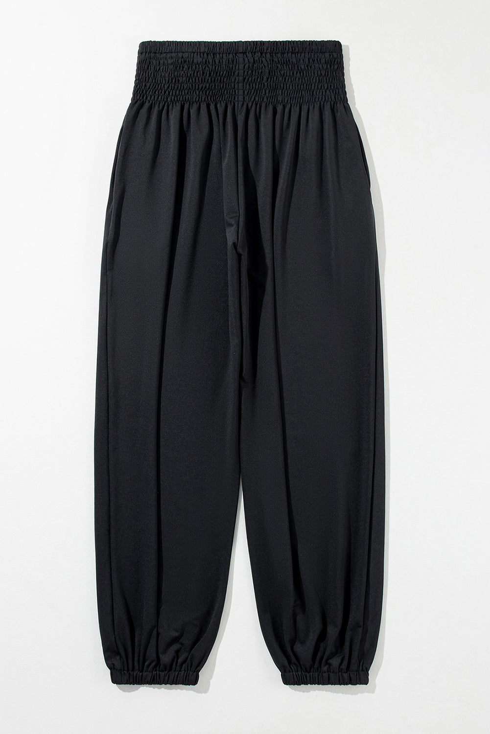 Black Pocket Smocked High Waist Joggers