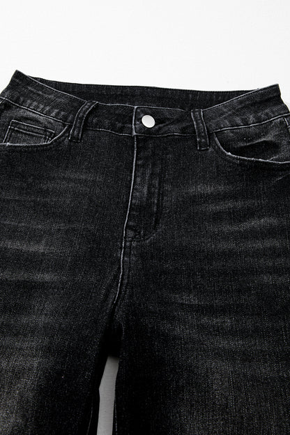 Blue Mineral Wash Raw Hem High Waist Flared Jeans