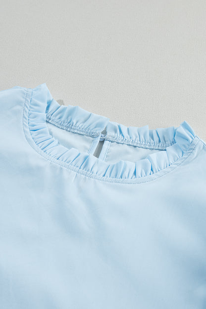 Light Blue Layered Ric Rac Cap Sleeve Blouse