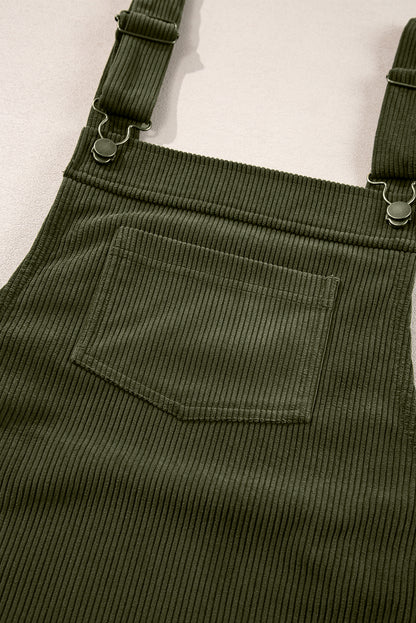 Plain Corduroy Pockets Overall Dress