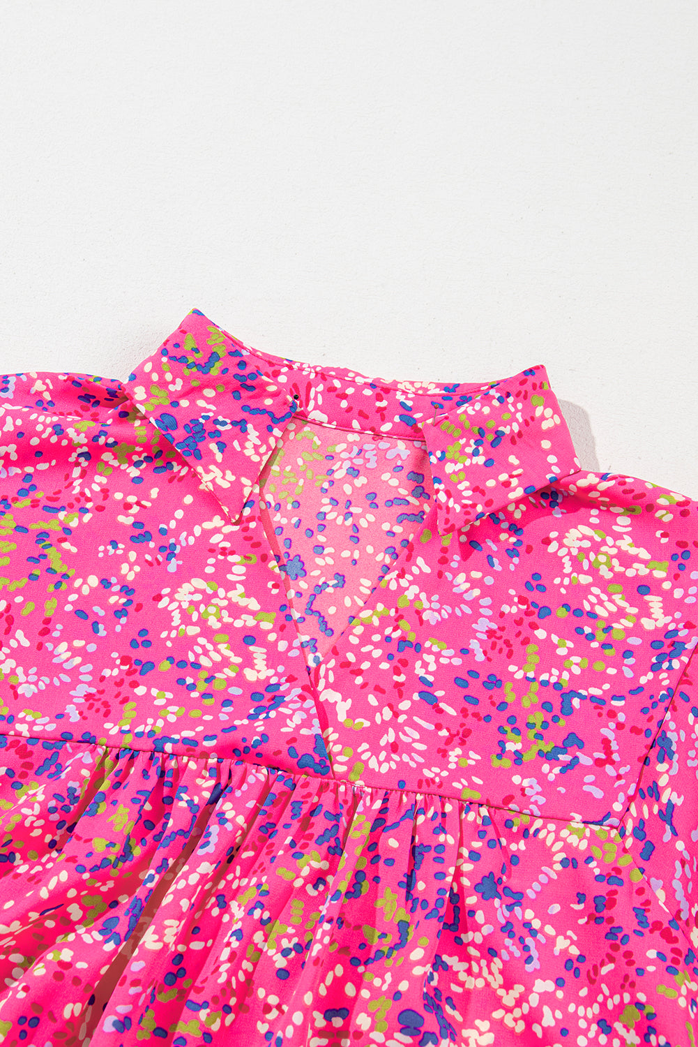 Plus Size Floral Print Puff Sleeve V Neck Blouse
