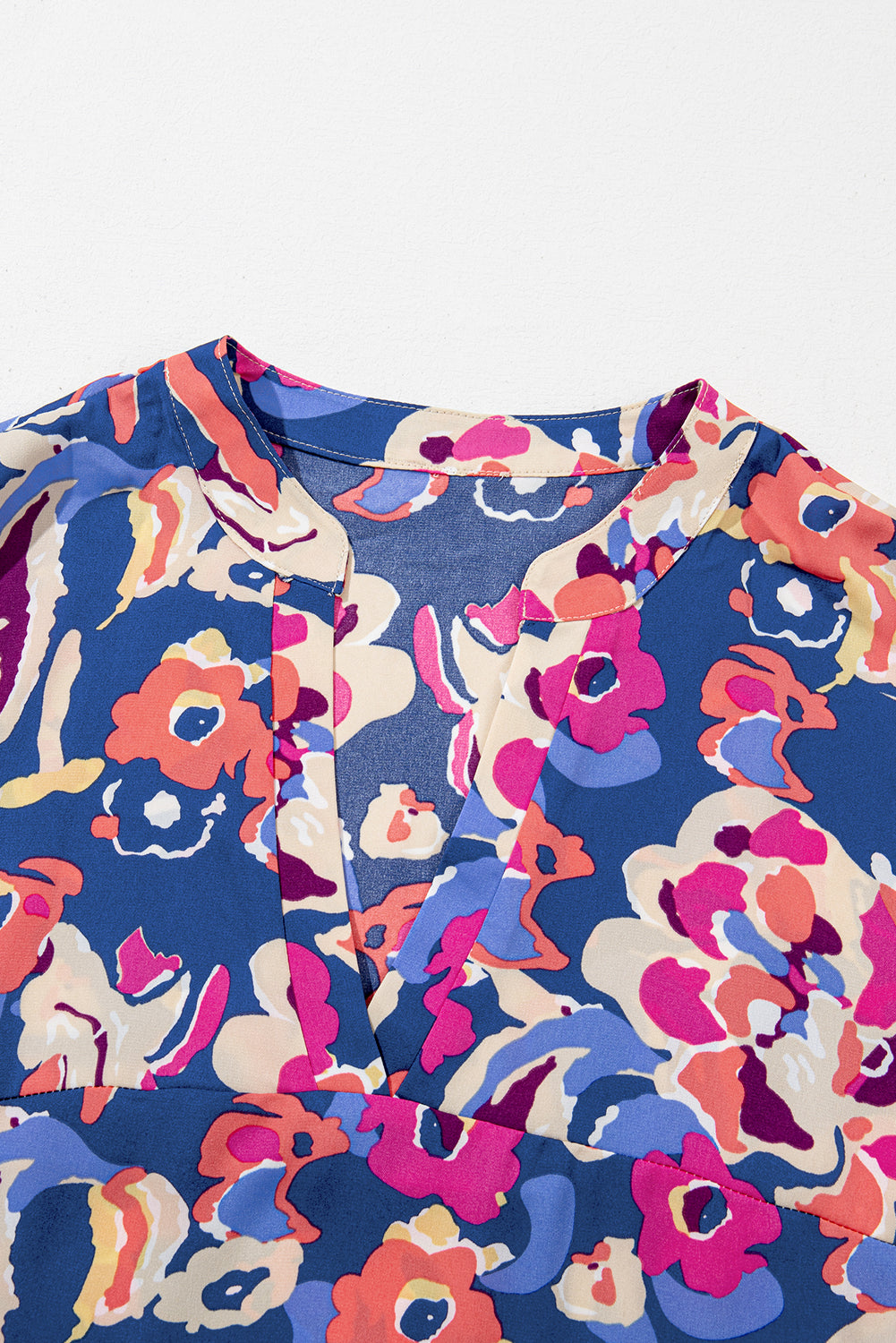 Plus Size Blue Floral Print Ruffled 3/4 Sleeve Mini Dress