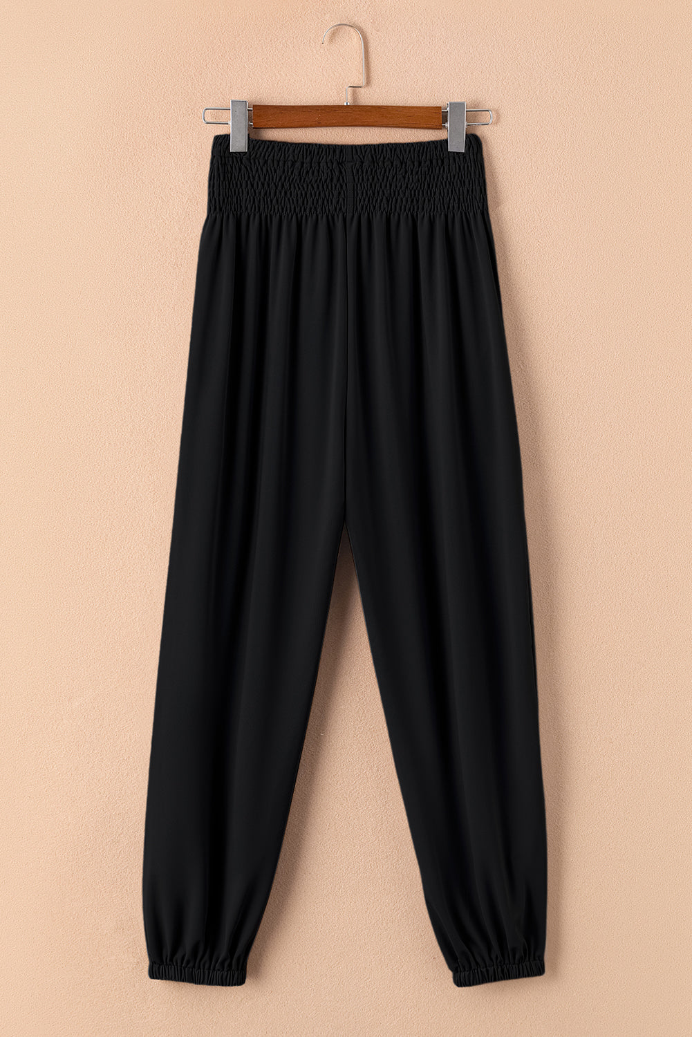 Black Pocket Smocked High Waist Joggers
